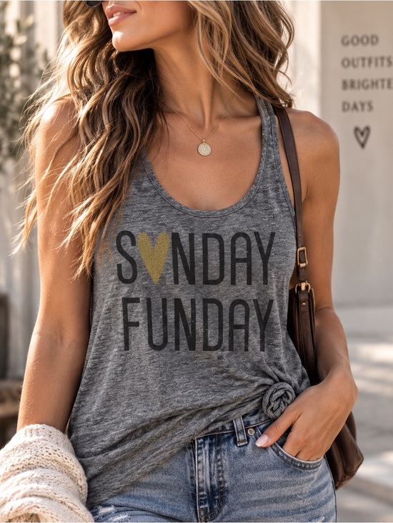 Next Level Apparel Tops - Sunday Funday Graphic Tank Top Gray Racerback Next Level Apparel Small